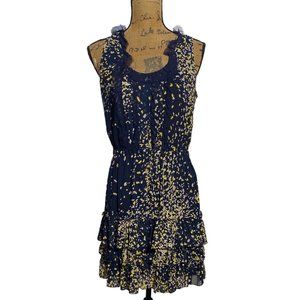 McGinn Dress Womens 6 Navy Blue Multicolor Sprinkles Pleat Chiffon Tier Hem Cute
